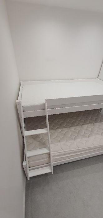 Pat etajat copii,Lemn masiv 90/140 x 200 cm ALB