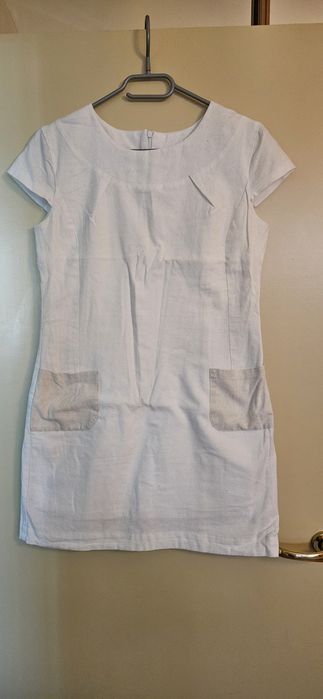 Бяла ленена рокля, S размер