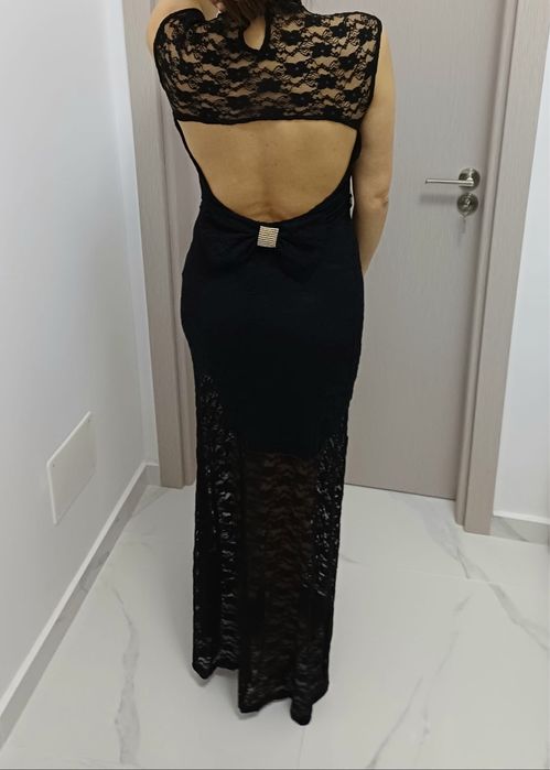 Rochie ocazie lunga neagra din dantela marimea S