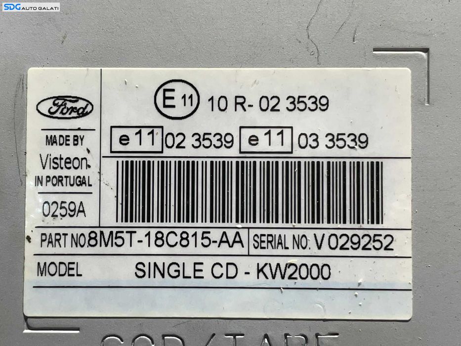 Unitate Radio CD Player Single CD 6000CD KW2000 Ford C-Max FL Facelift 2007 - 2010 Cod 8M5T-18C815-AA [L3111]