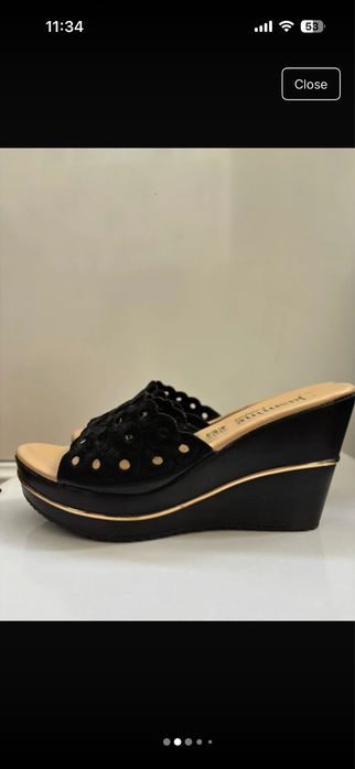 Sandale wedge negre- model decupat, brodate - mărimea 35