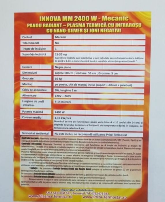 Plasmă termică panou radiant Innova MM 2400