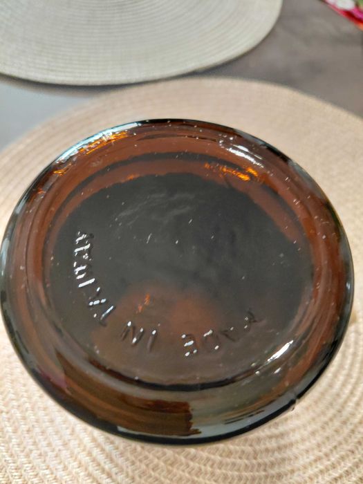 Винтидж халба Siesta ware: амбър стъкло, дърво, метал