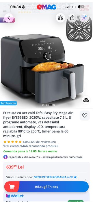 Airfryer Tefal Easy Fry Mega 7,5 L
