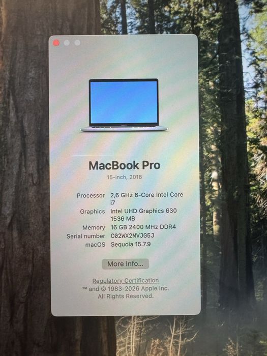 Macbook Pro 15” 2018 i7 16 GB RAM SSD 512 GB