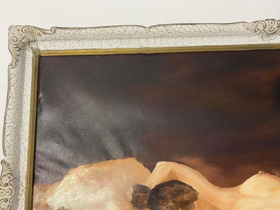 Tablou cu Ramă din Lemn, Nud Feminin; Pictură în Ulei pe Pânză, Ramă