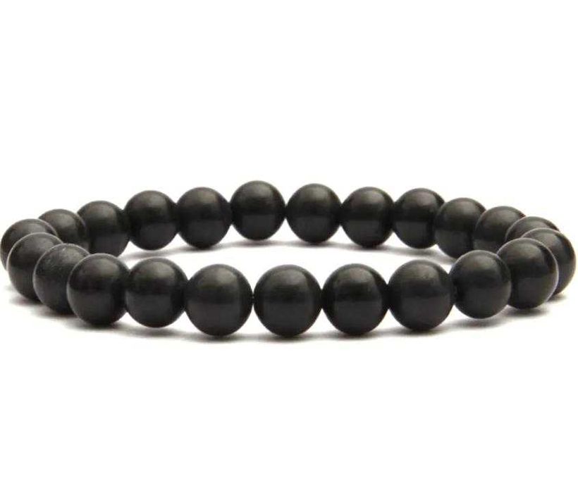 Универсална Разтегаема Шунгитова Гривна от Естествен Шунгит Обработена