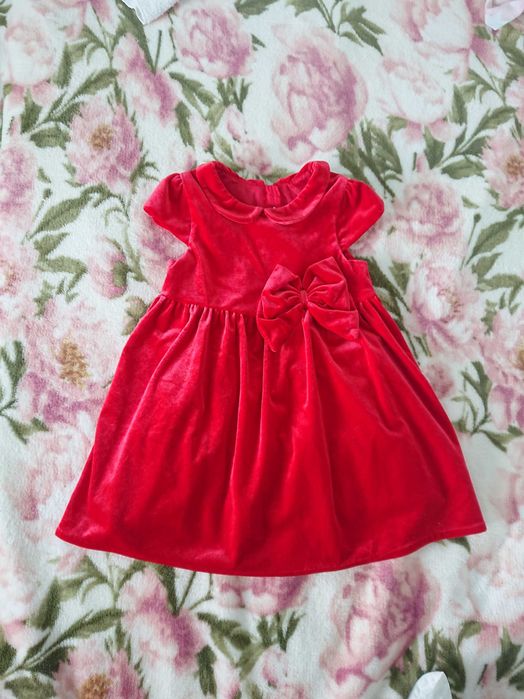Rochie velur/catifea rosie, H&M, fete 1-1.5 ani, 12-18 luni, 80-86 cm