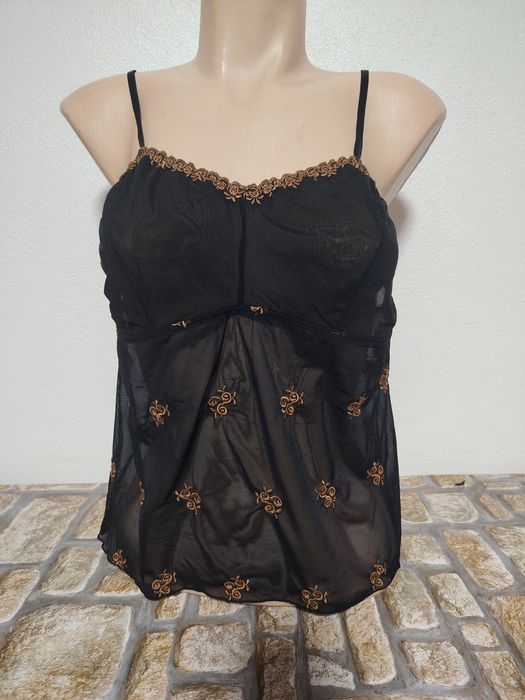 Top negru dama cu broderie aurie