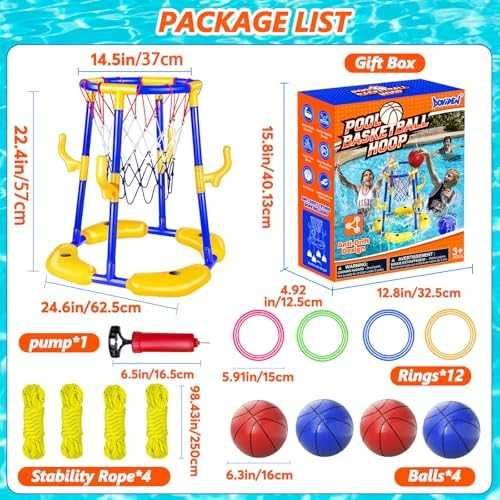 Нов Плаващ баскетболен кош за басейн с 4 топки и помпа за водни игри деца