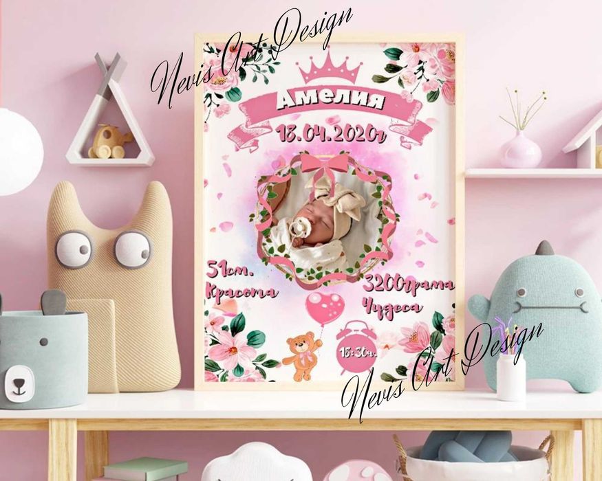 Бебешка визитка / бебешка картичка / Подарък в рамка