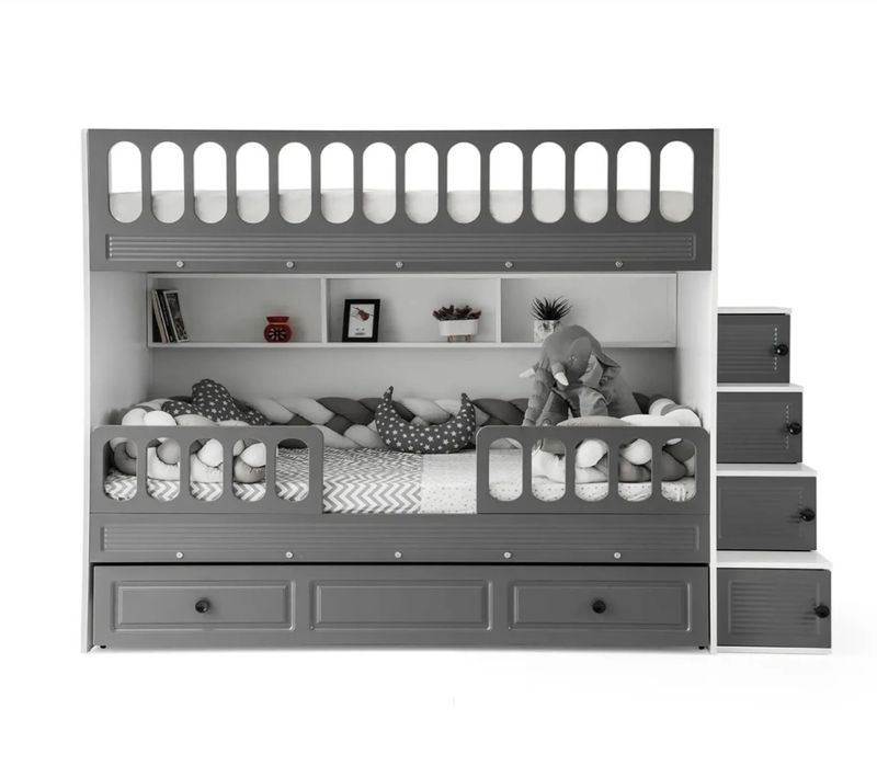 100% MDF Двуетажно детско легло със странични стълби