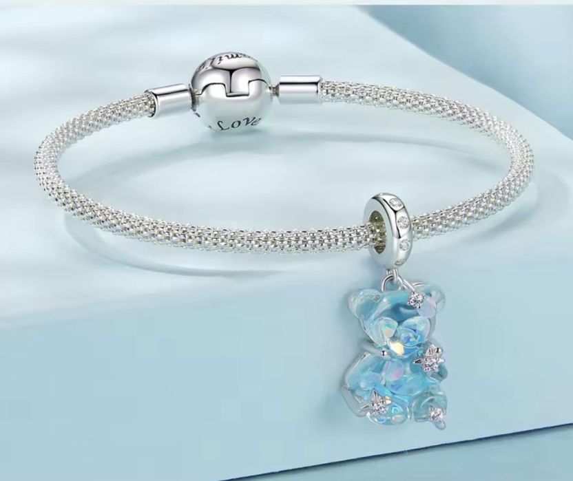 Charm / Talisman Argint 925 Ursuleț Turcoaz + Săculeț Catifea