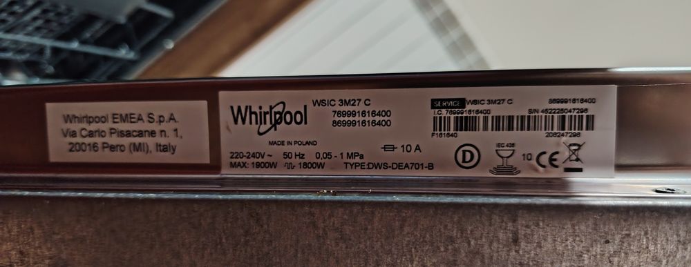 Съдомиялна за вграждане Whirlpool WSIC 3M27 C (45 см)