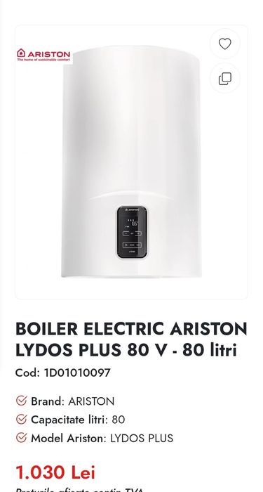 Vand boiler  Ariston 80 litri  Digital