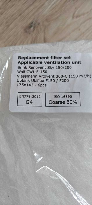 Filtru G4 ,Renovent Sky 150/200, Wolf CWL-F-150, Vitovent, Ubiflux