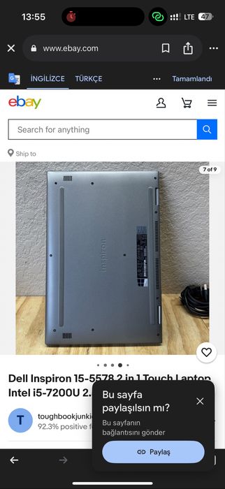 Dell inspiron sensorli FHD ips ekrani aylanadigan katta ekran