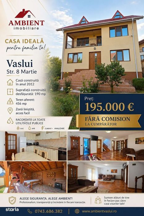 VILĂ P+1E - 190 mp, Teren 456 mp, mobilată și utilată, VASLUI - zona C