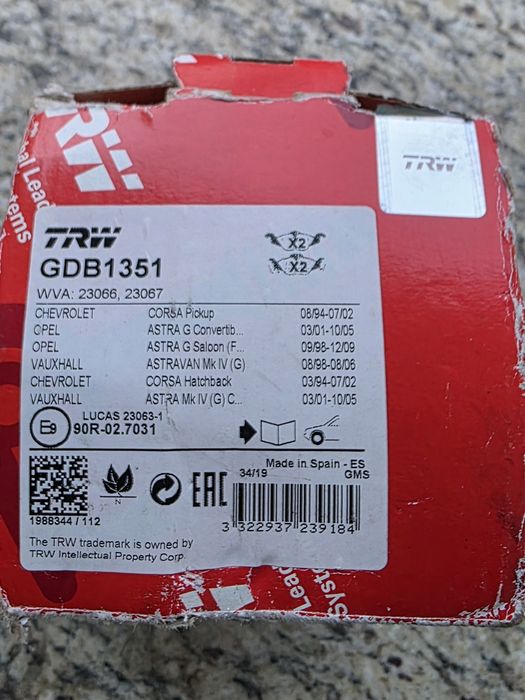 Placute frana TRW pentru Opel Astra  G  sau Corsa