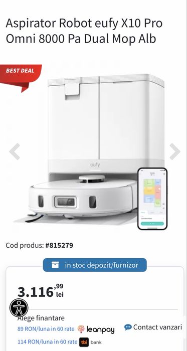 Aspirator robot eufy X10 Pro Omni 8000 Pa tehnologie MopMaster si statie de golire automata nou