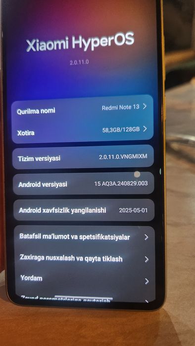 Redmi note 13  holati ideal orginal chexol,zaryadka karobka bor