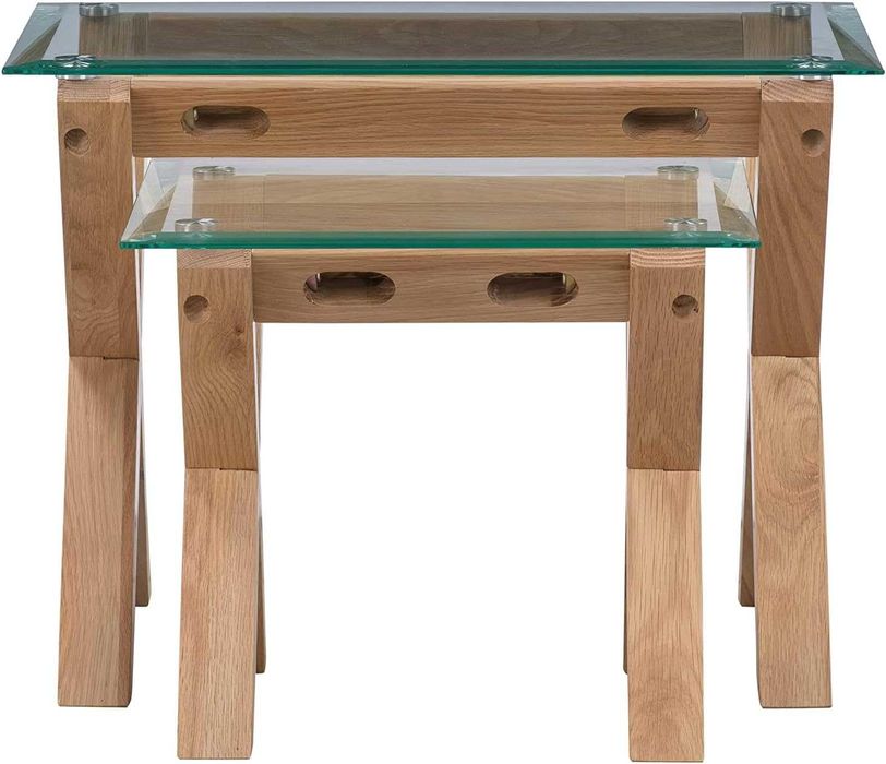 Комплект холни маси 2 в 1 – дъб и стъкло, модерен дизайн