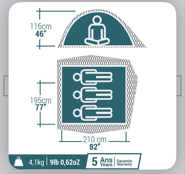 Cort de camping 3 locuri, MH100 Fresh & Black