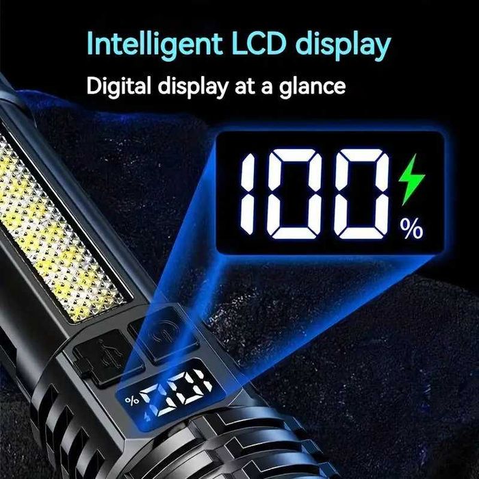 Lanterna puternica cu zoom telescopic, afisaj digital putere