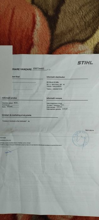 VAND STIHL MS 251  NOU (putin folosit) IN GARANTIE