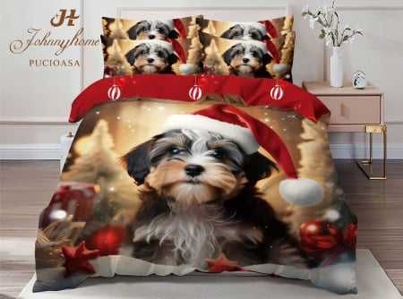 Lenjerie De Pat Bumbac Tip Finet Model Craciun