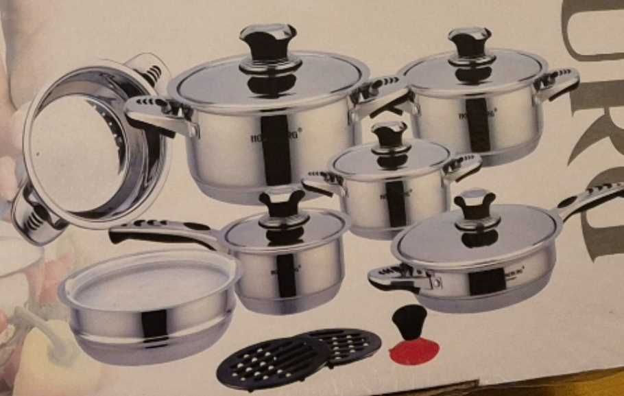 Set NOU oale si tigai INOX 16 piese de gatit Homeburg