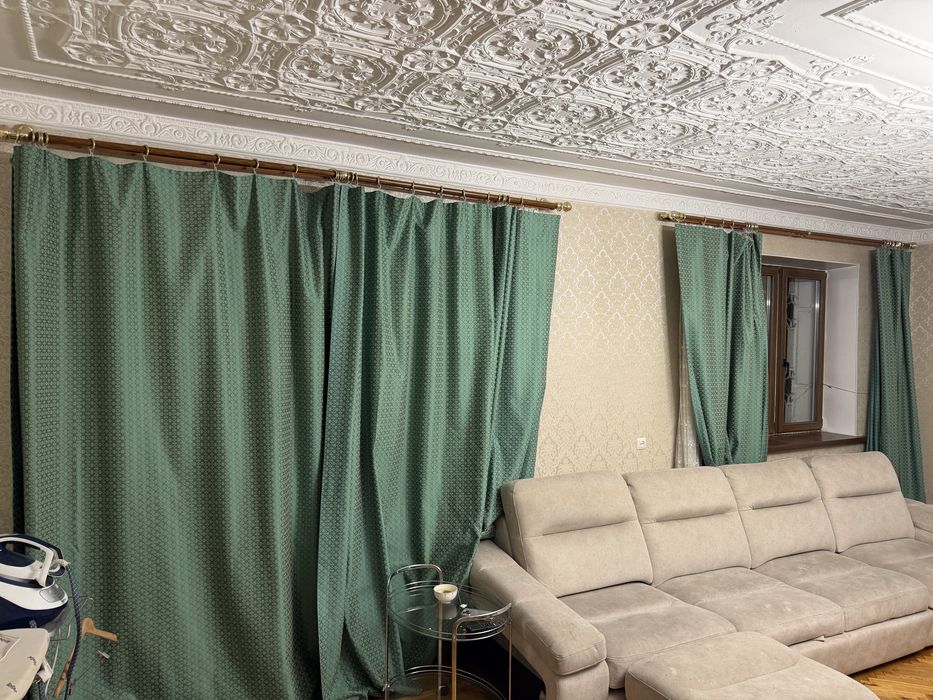 Шторы плотные (комплект, зелёные)