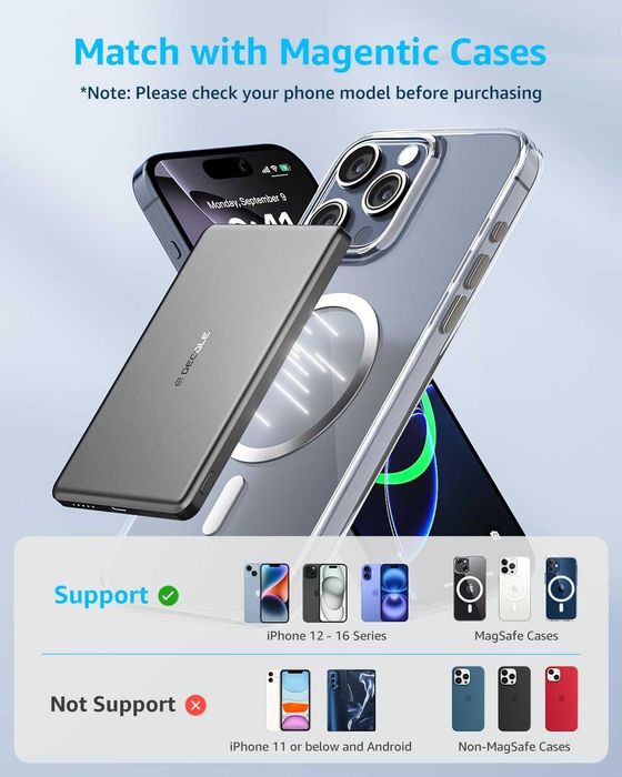 decqle “Air” магнитна външна батерия 5000mAh с USB-C кабел, сива