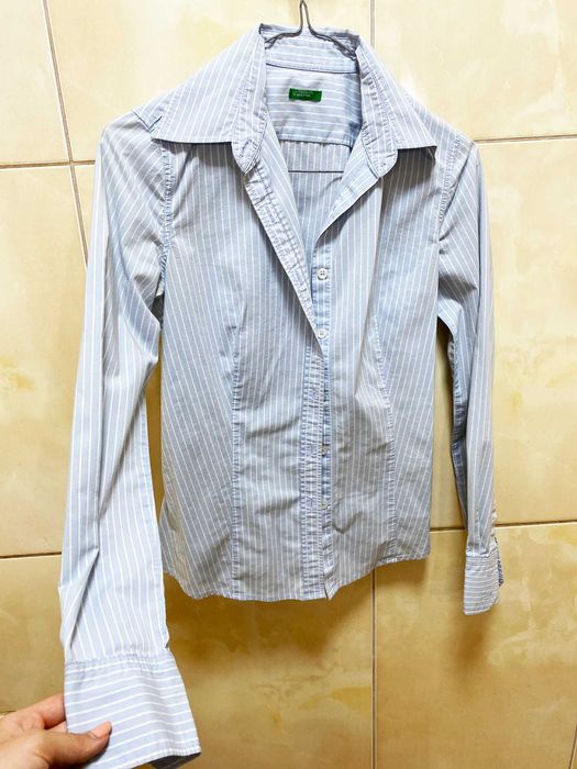 Camasa Dama United Colors of Benetton 36 Bleu cu Dungi Albe