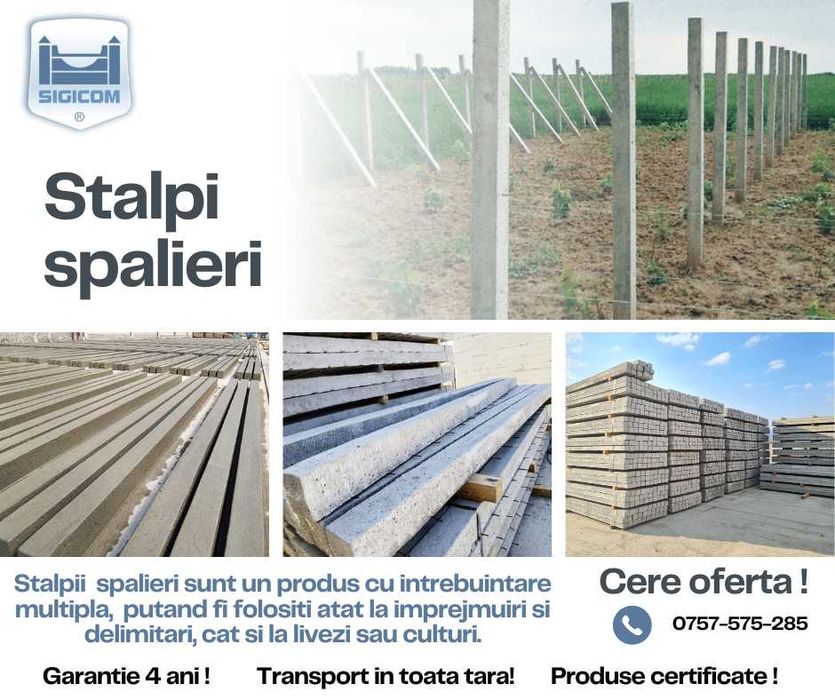 Stalpi si placi pentru gard pari din  beton si spalieri pentru culturi
