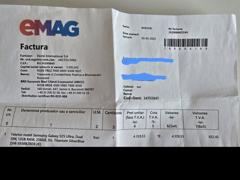 Samsung Galaxy S25 Ultra 256GB, 12GB RAM, Titanium Silverblue