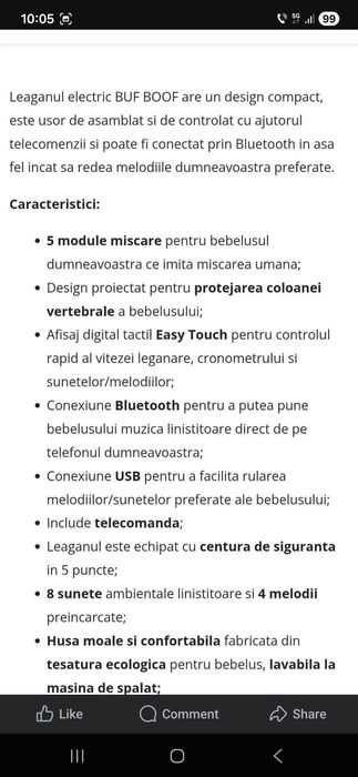 Leagan electric bebelus