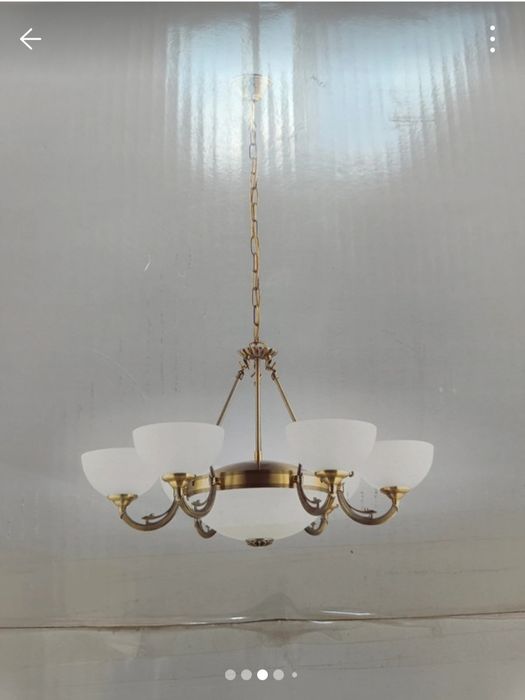Candelabru Bosco 6 brațe +2 becuri la candelabru, metal bronz, sticla satinata alba