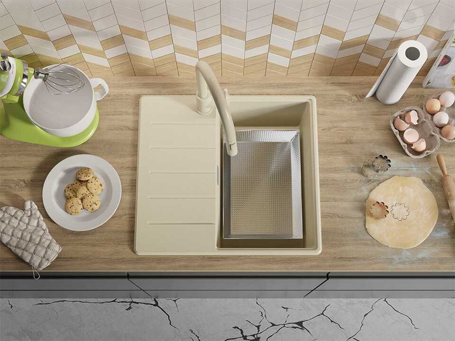 Беж кухненска гранитна мивка Копенхаген 40 Top 550 x 500 мм