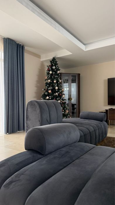 Coltar modular din catifea gri