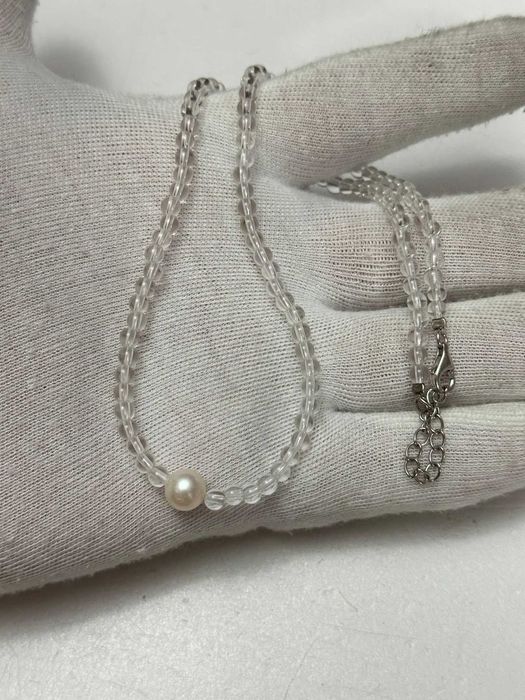 COLIER CRISTAL STANCA + PERLA + ARGINT 925 - 50cm - Margele - Vintage