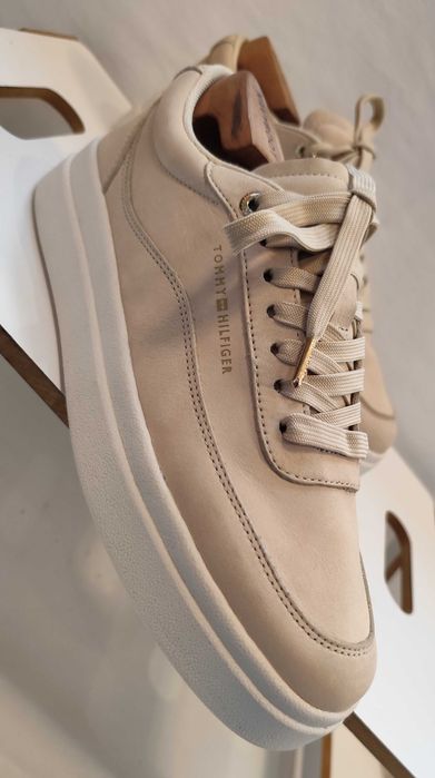 Pantofi sport casual 39 premium Tommy Hilfiger NOI piele naturala nappa ecru