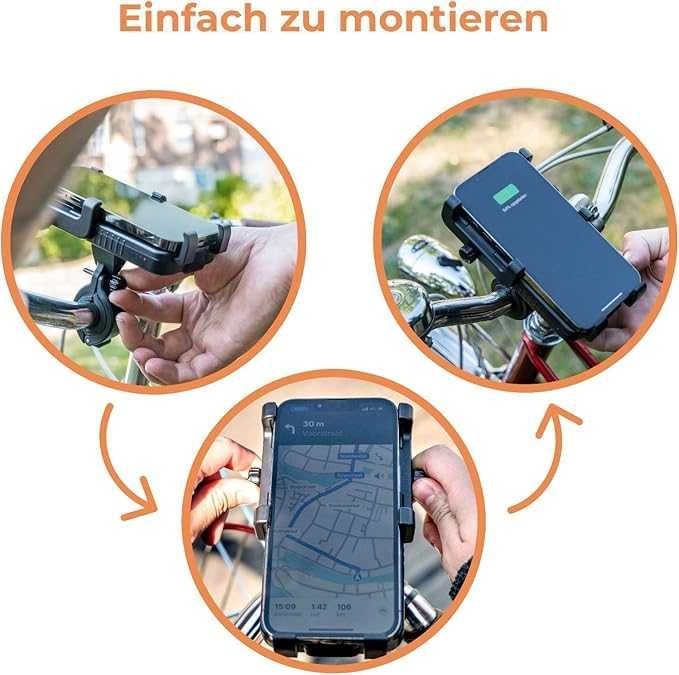 Suport telefon Bicicleta/Moto încărcare wireless 5000mAh și lumină LED