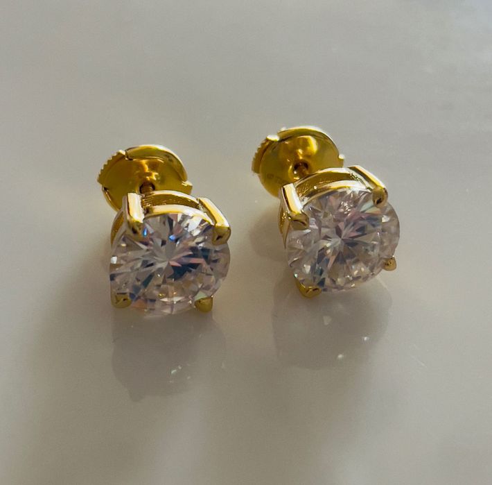 Tiffany & Co, 925, Сребърни  позлатени обеци с камък моасонит.