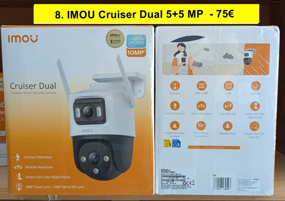 12 вида НОВИ Wi-Fi IP камери IMOU Bullet 3 2C, Cruiser 2 2C Dual SC 4G, Cell PT Lite, AOV DUAL PT 4G sim и NVR-N110W-8A0E-P
