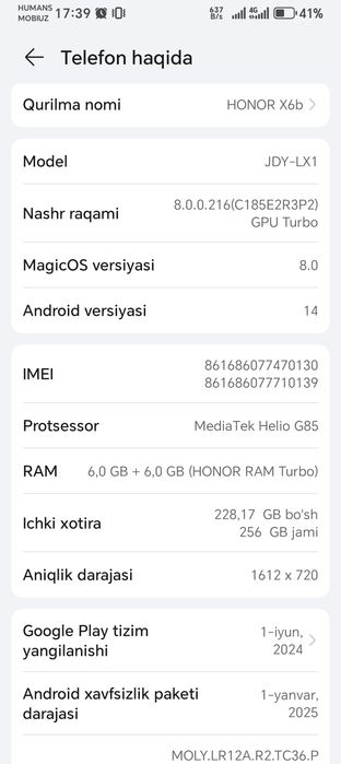 Honor x6b 256/6+6 super