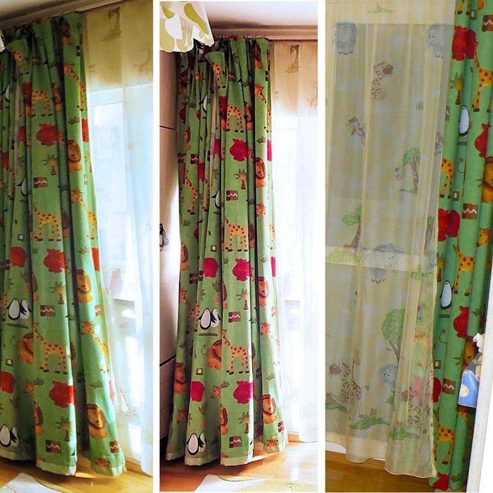 Set 2 draperii blackout + 1 perdea - modele cu animale, pentru copii