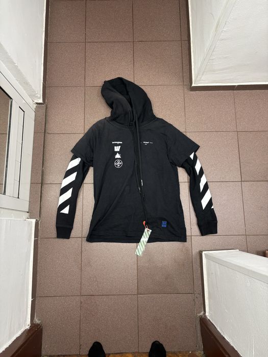 Оригинално супер рядко off white double tee hoodie virgil abloh 2020