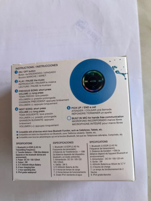 Bluetooth колонка за баня с вендуза, LED, микрофон, IPX4