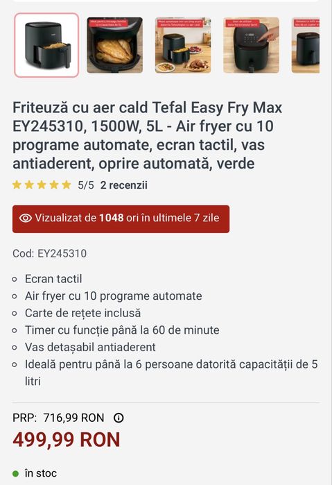 Airfryer / friteuza Tefal Easy Fry Max EY245310